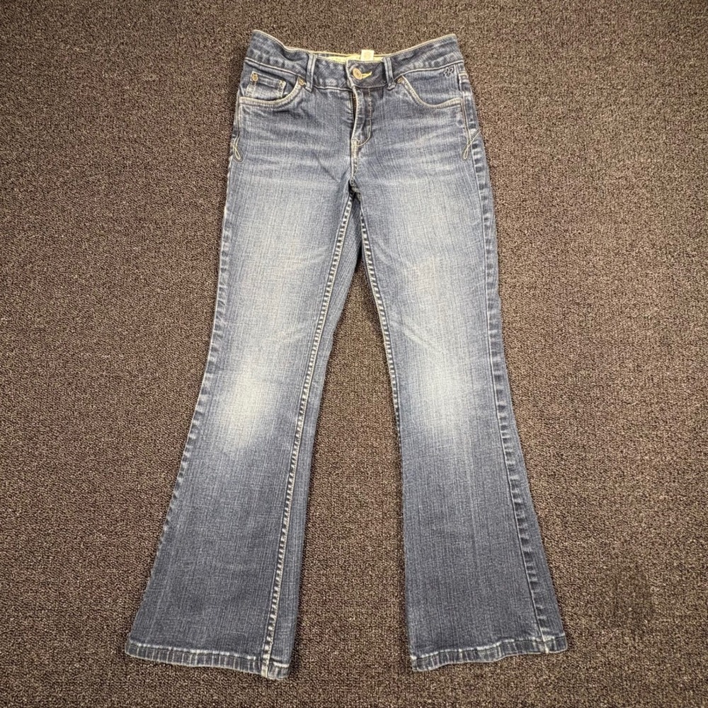 Limited Too Super‎ Hip Flare Jeans Womens 12R Wash Blue Denim Embroidered Y2K